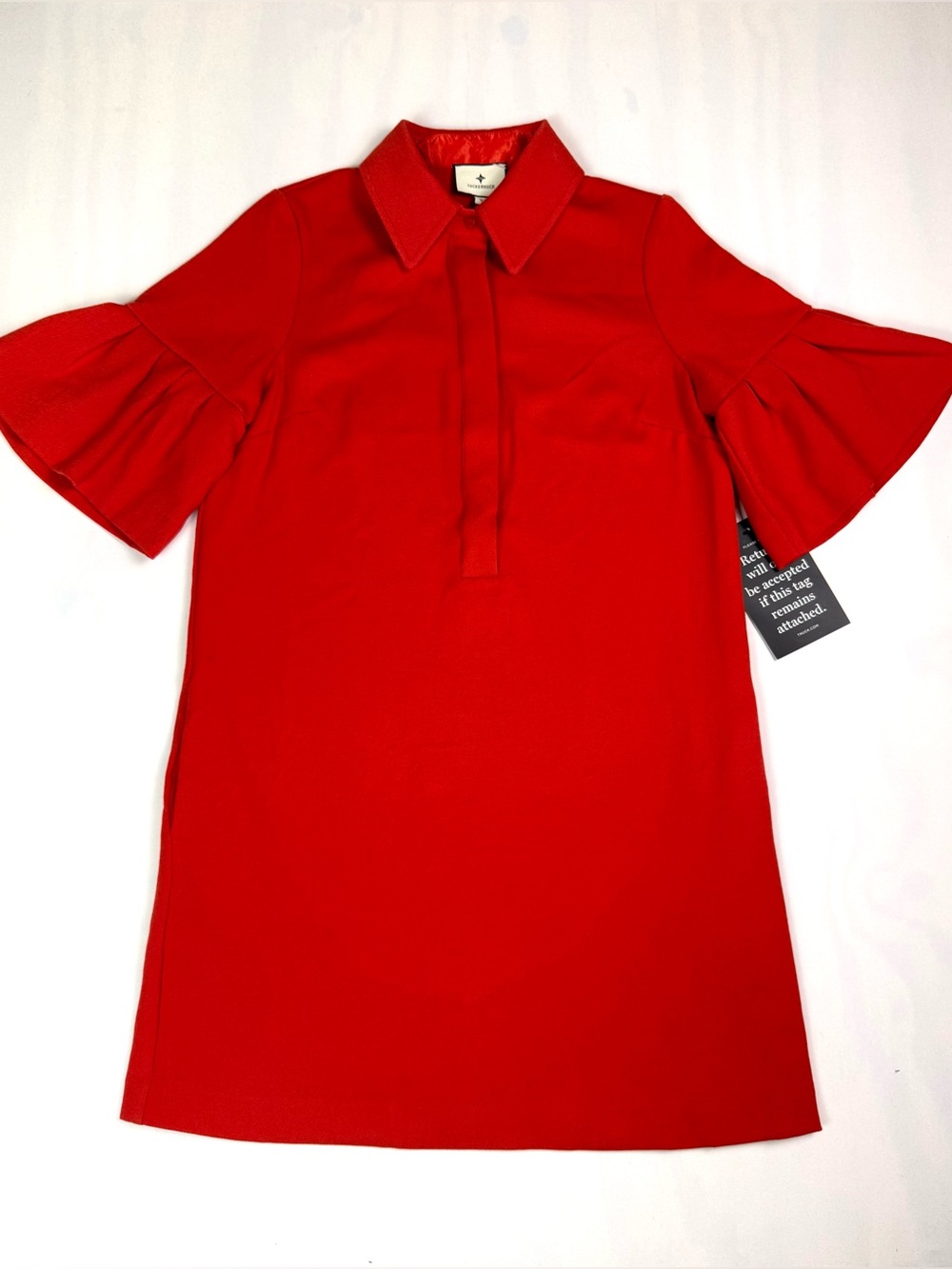 Tuckernuck NWT Red Crepe Massey Shirt Dress Small Bell Sleeve Mini